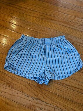 Joyspun Women's Woven Pajama Boxer Shorts, 3'' Inseam, Size xs blue lark stripe